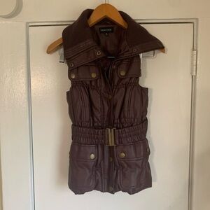 New Look Maroon Bubble Vegan Leather Vest Size Small